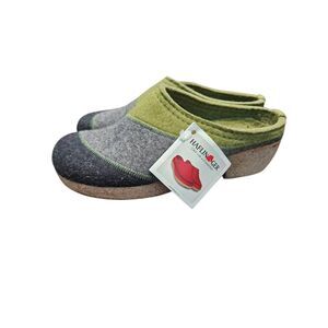 Haflinger Green Gray Wool Clogs Womens size 8 NEW TAGS